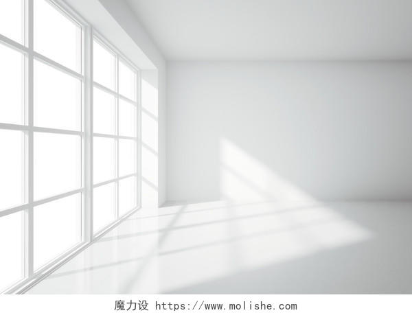 纯白房间落地窗洒落阳光